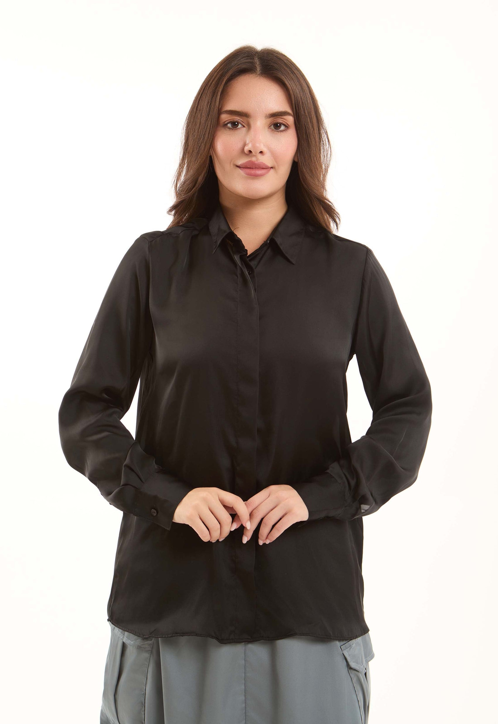 Classic Satin Button-Down Shirt