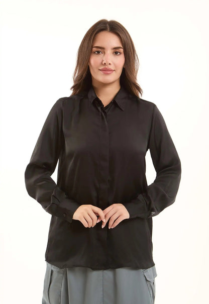 Taupe Satin Button-Down Shirt