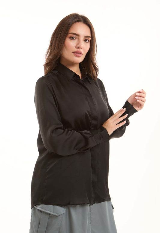 Classic Satin Button-Down Shirt