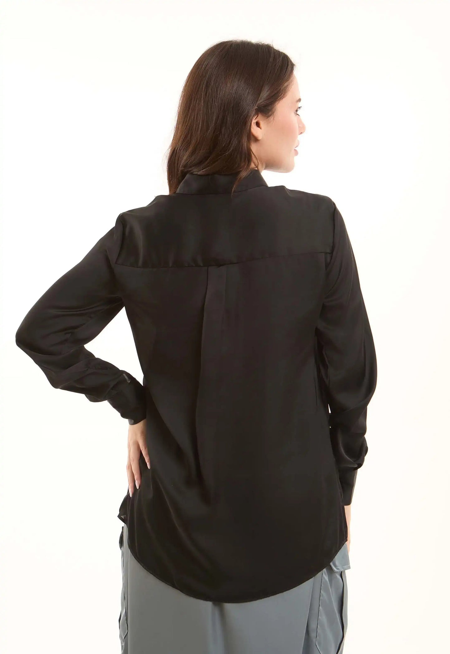 Taupe Satin Button-Down Shirt