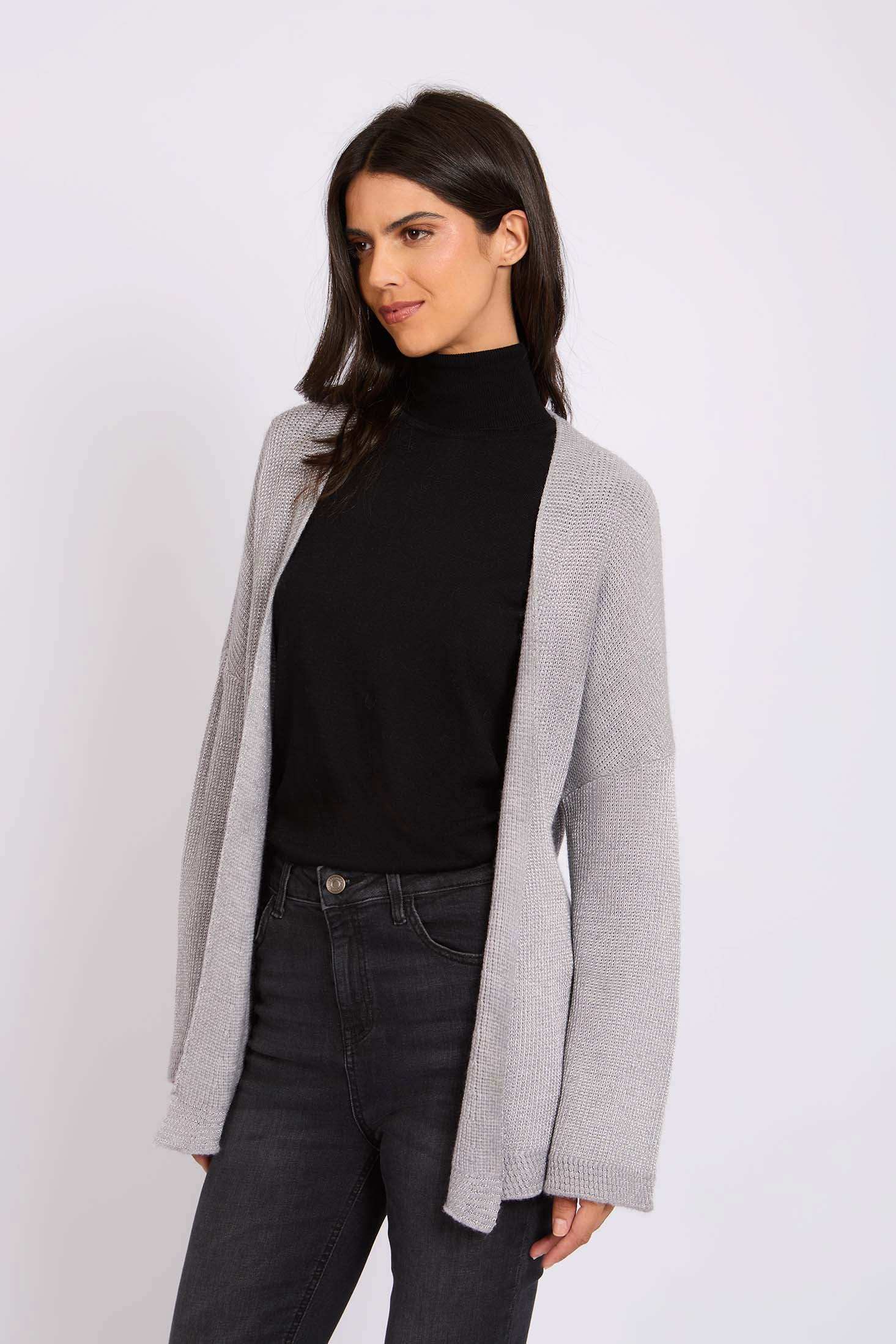 Wool Cardigan Womens Grey Long Cardigan Grey S 45%Acrylic 30%Nylon