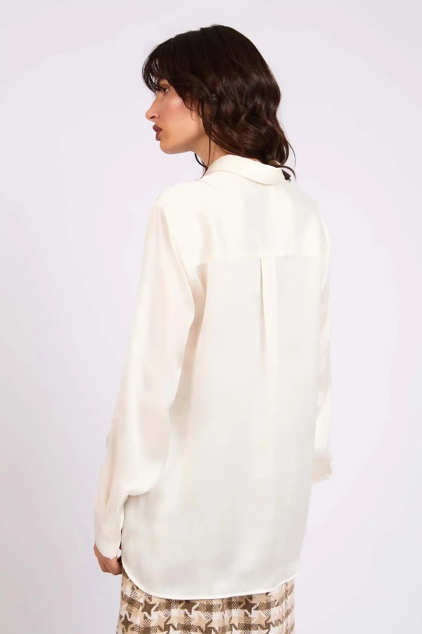 Taupe Satin Button-Down Shirt