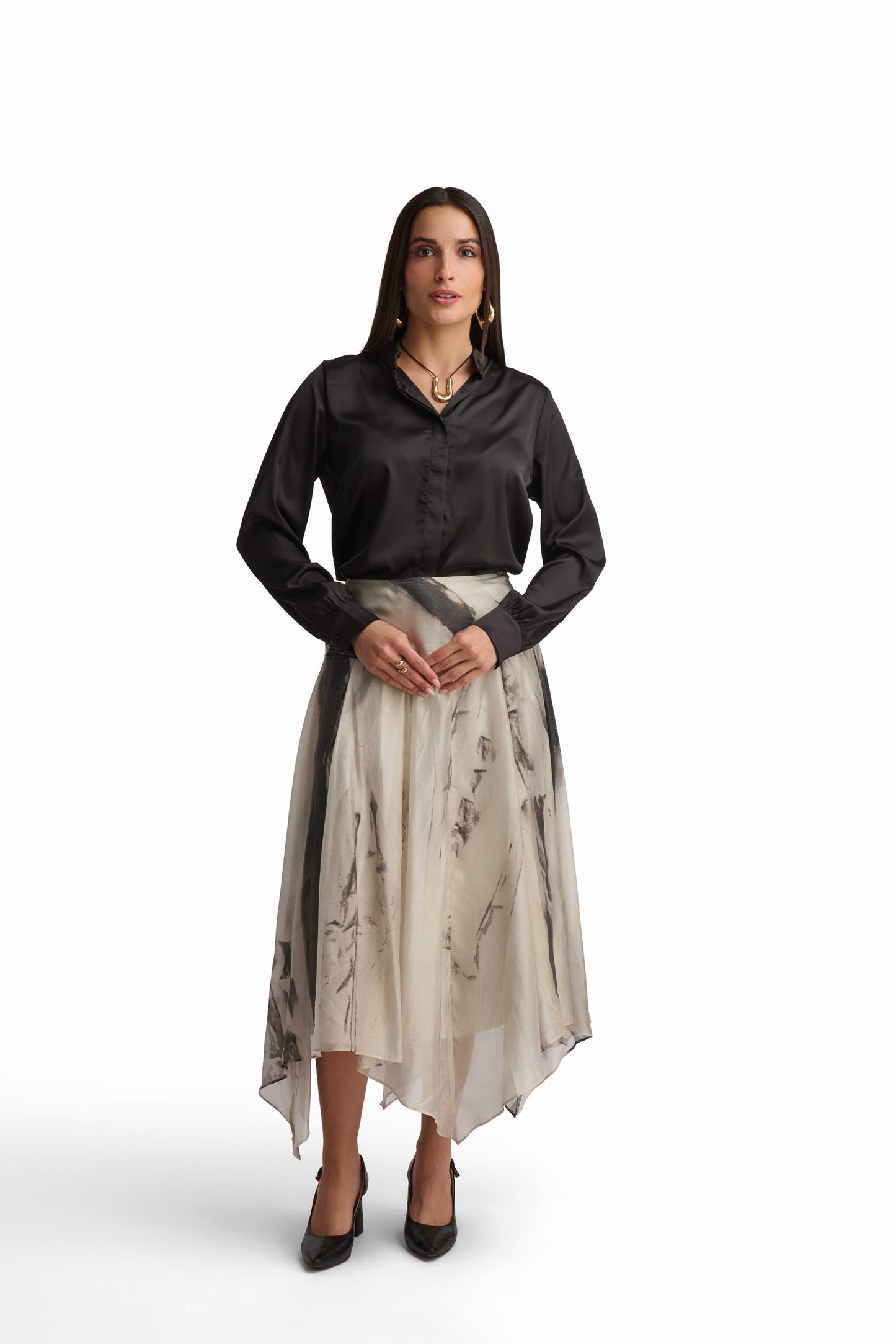Bow-Neck Satin Shirt