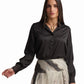 Champagne Bow-Neck Satin Shirt
