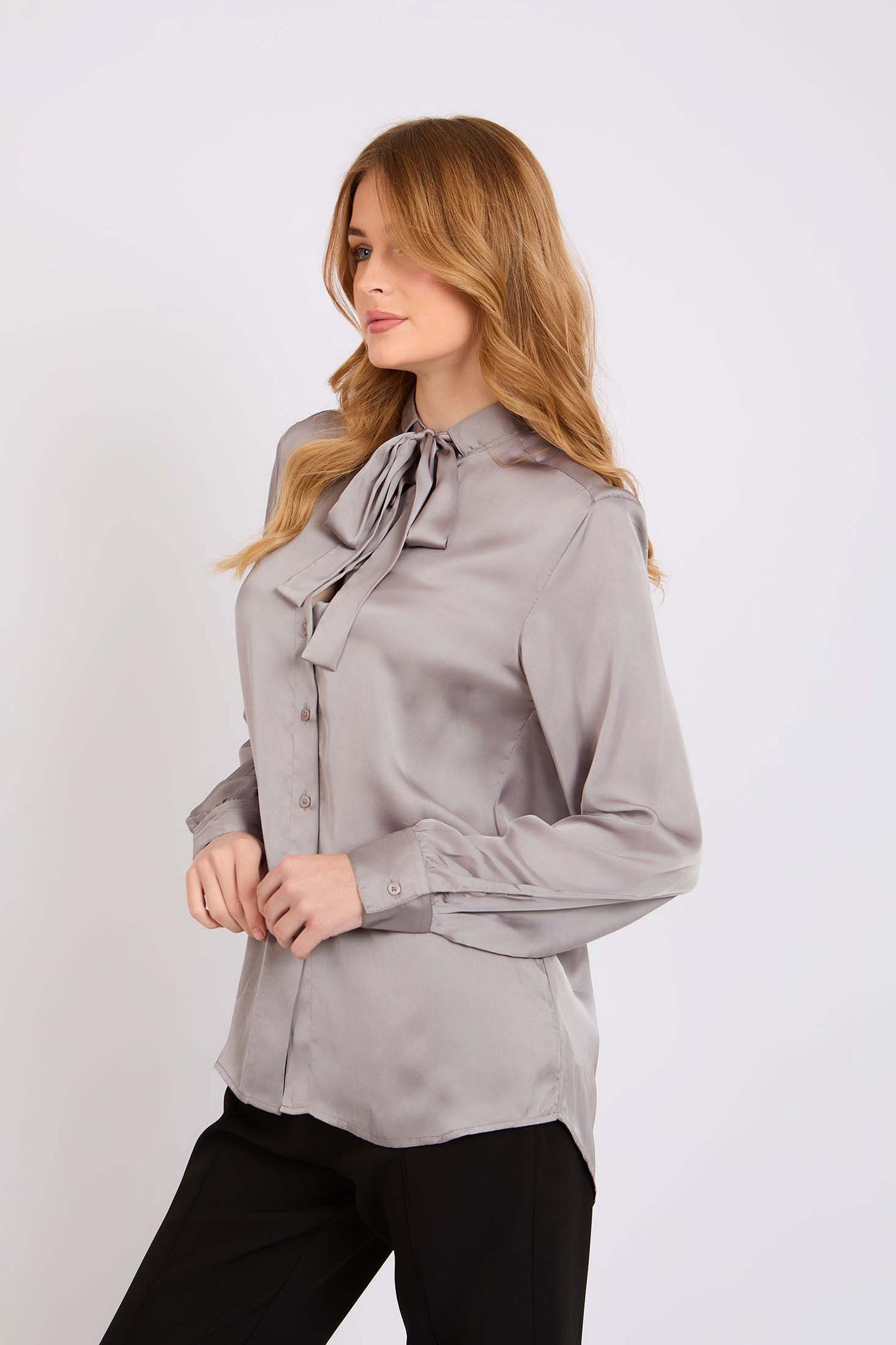 Bow-Neck Satin Shirt