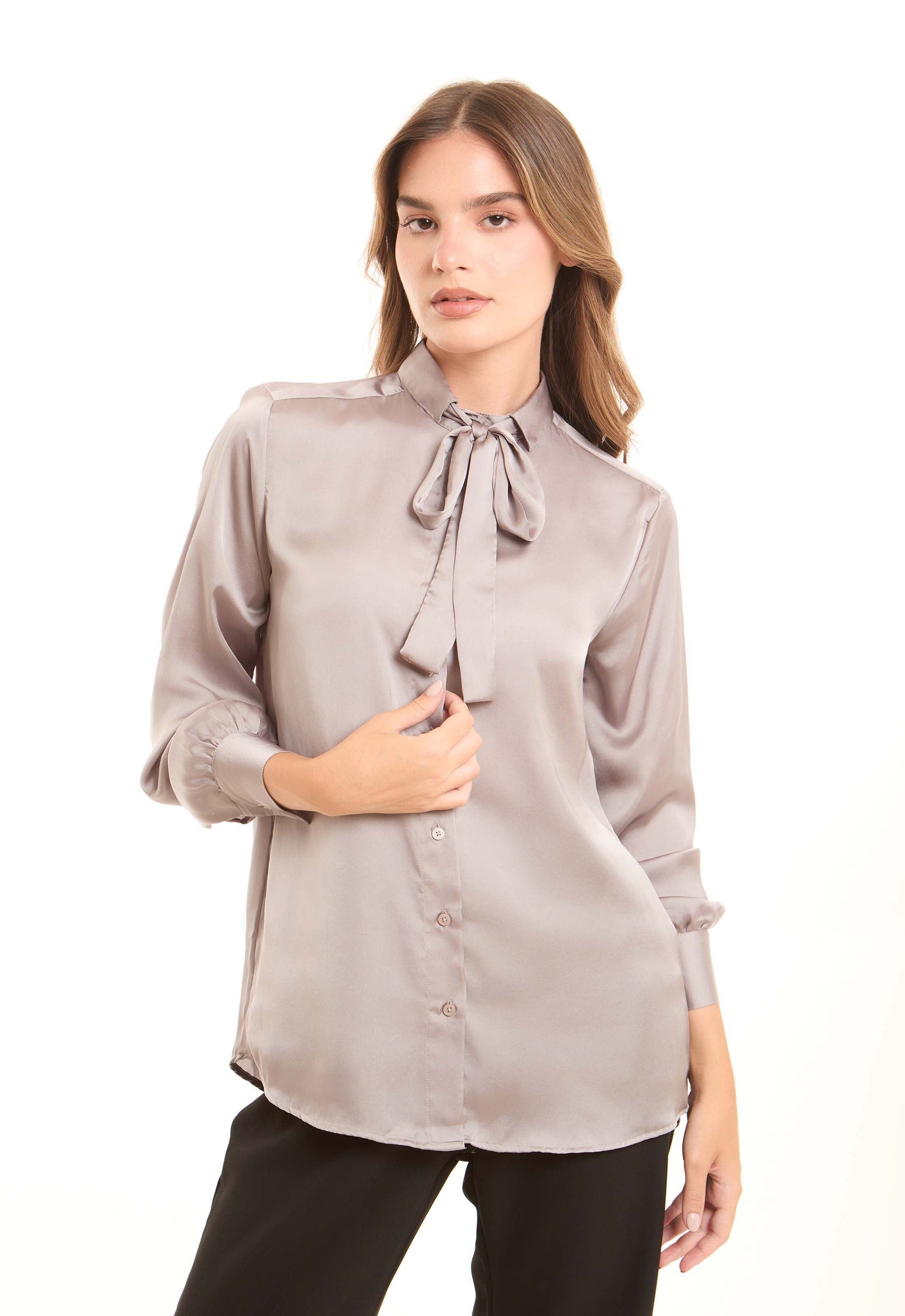 Tie-Neck Elegant Satin Blouse