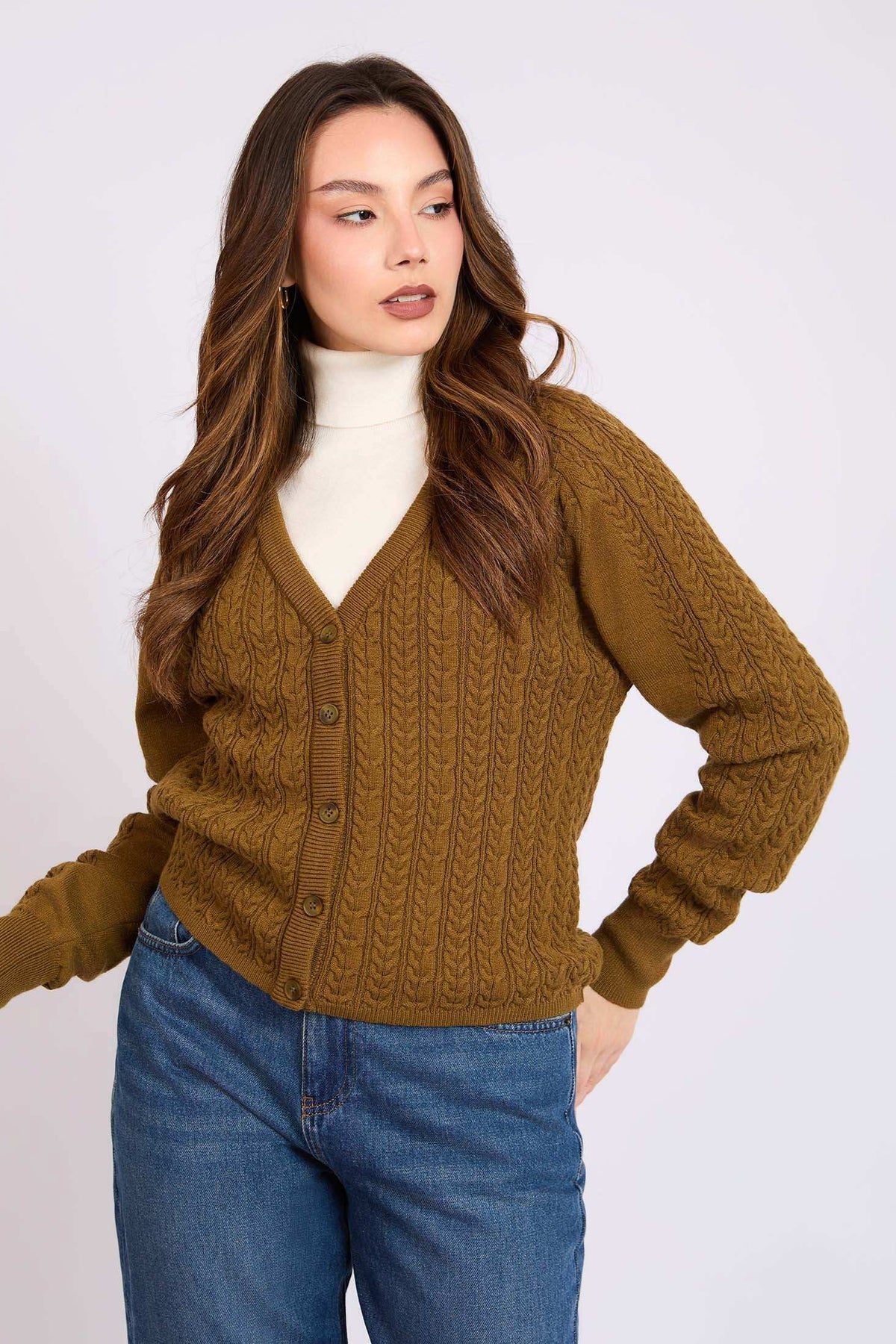 Women Regular Fit Cardigan Brown