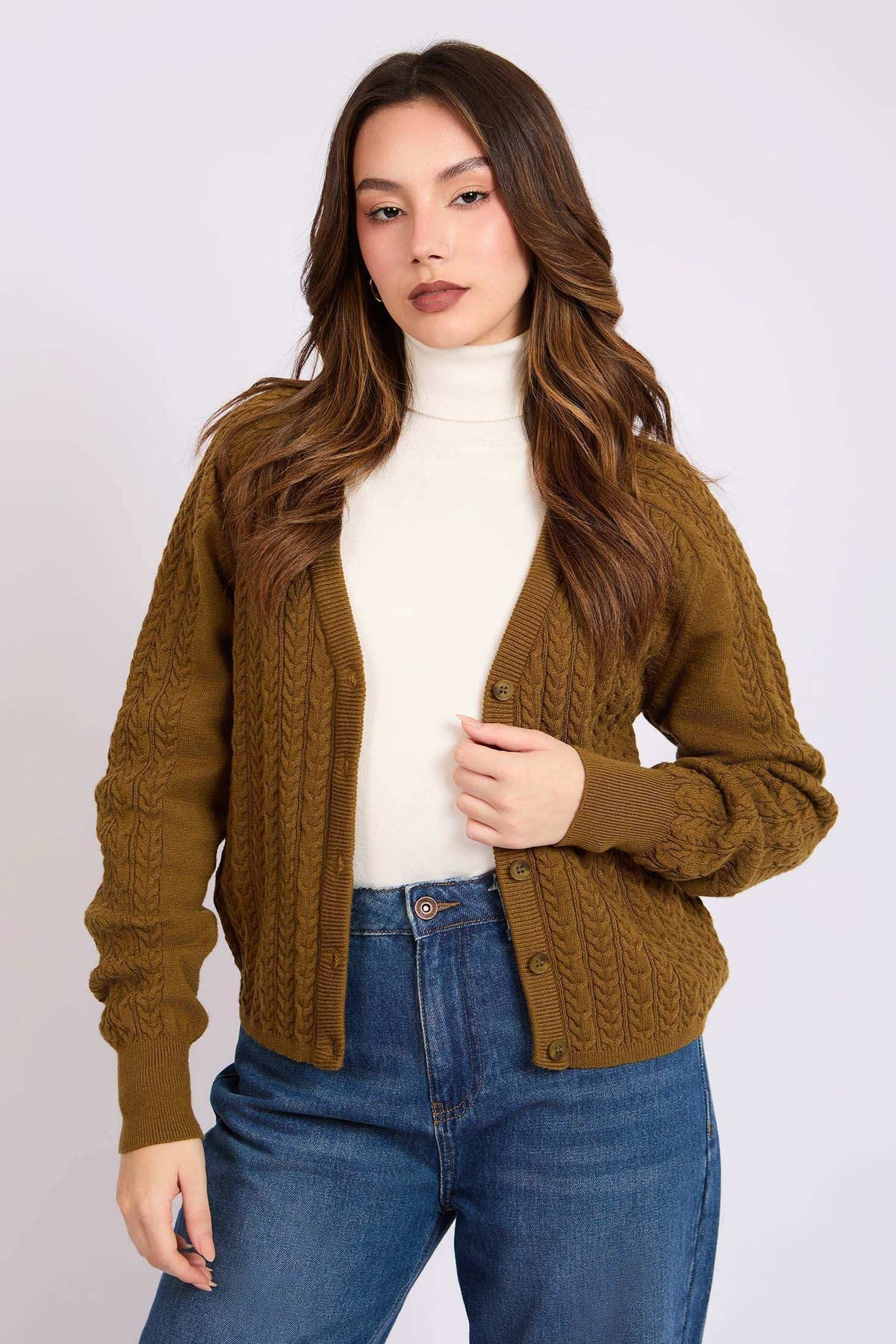 Women Regular Fit Cardigan Brown