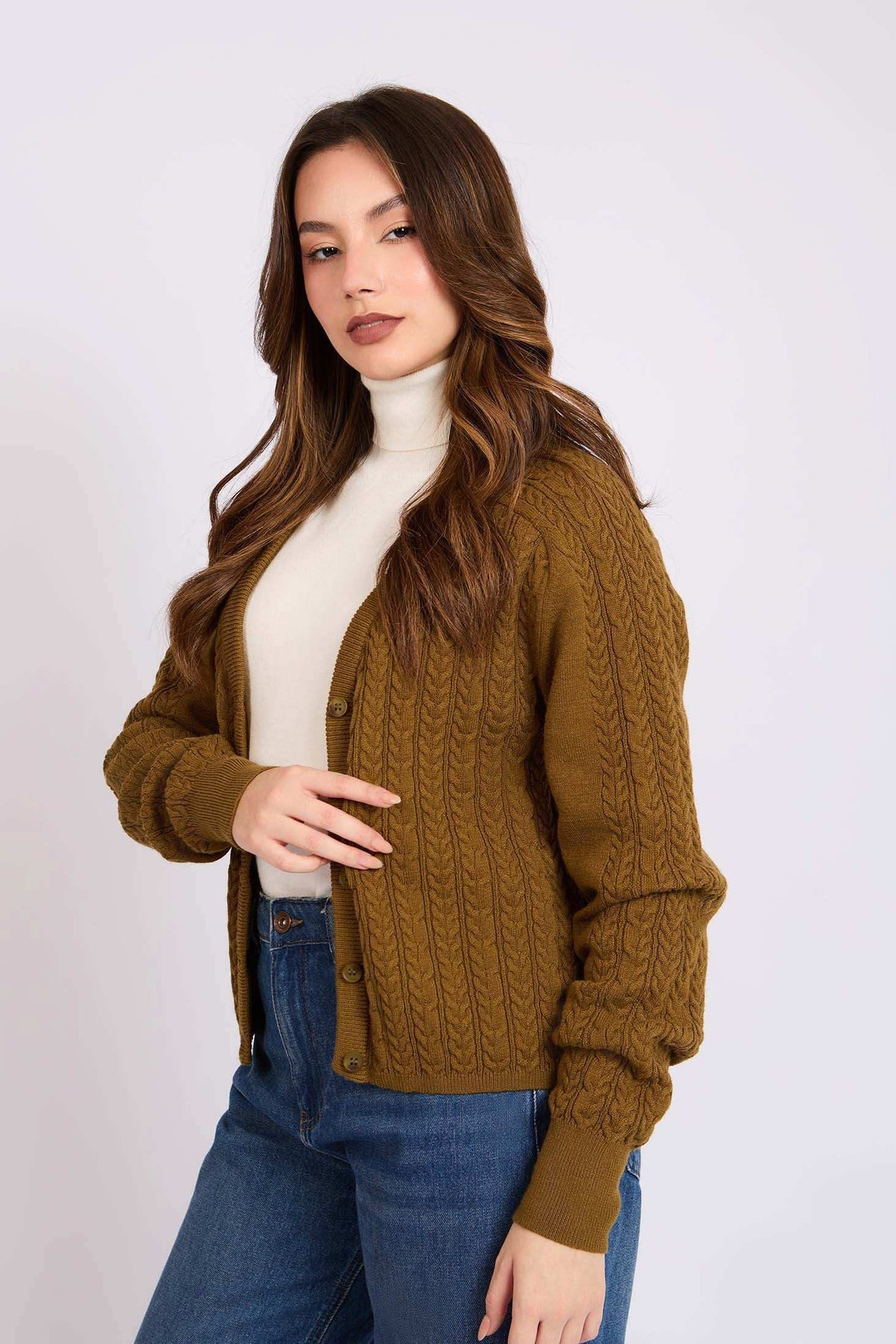 Women Regular Fit Cardigan Brown