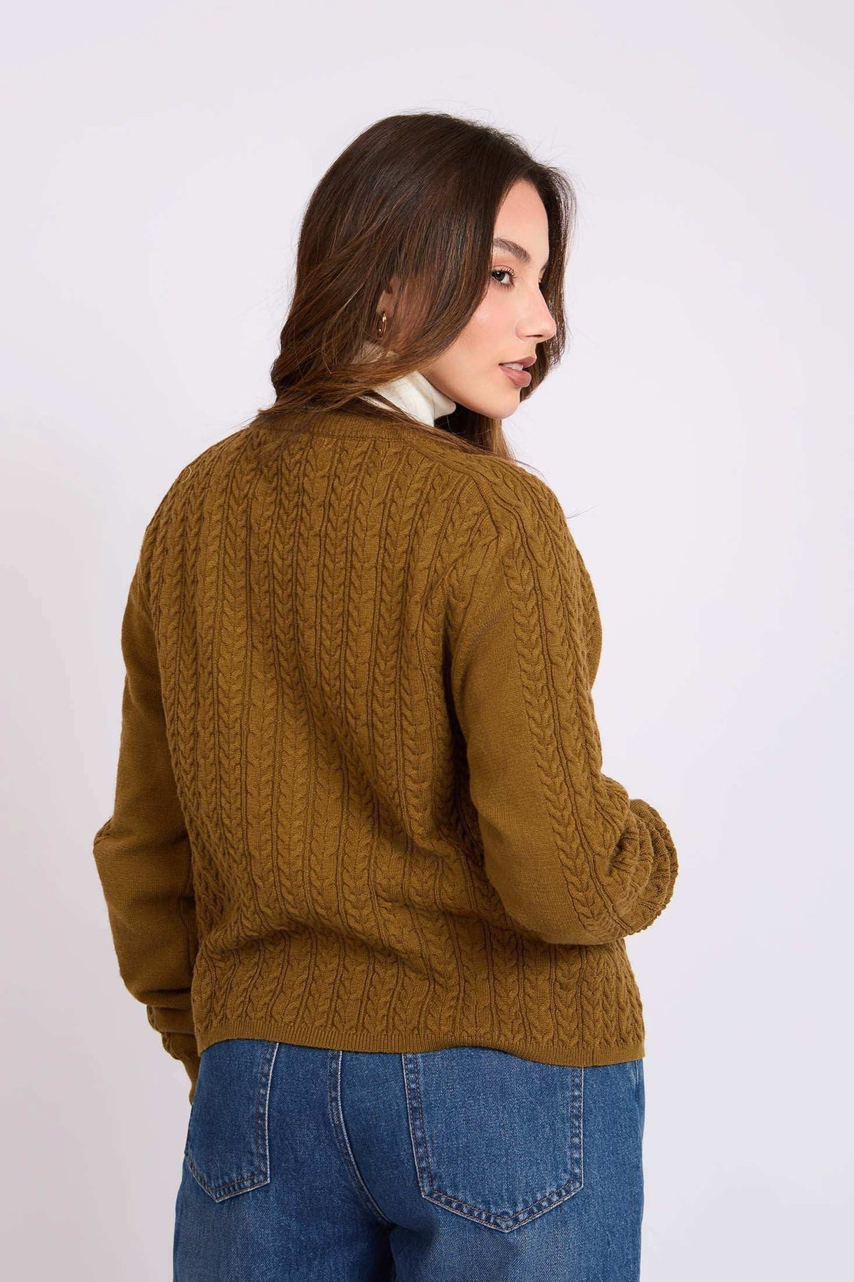 Women Regular Fit Cardigan Brown