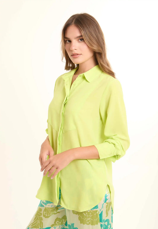 Lime Satin Longline Shirt