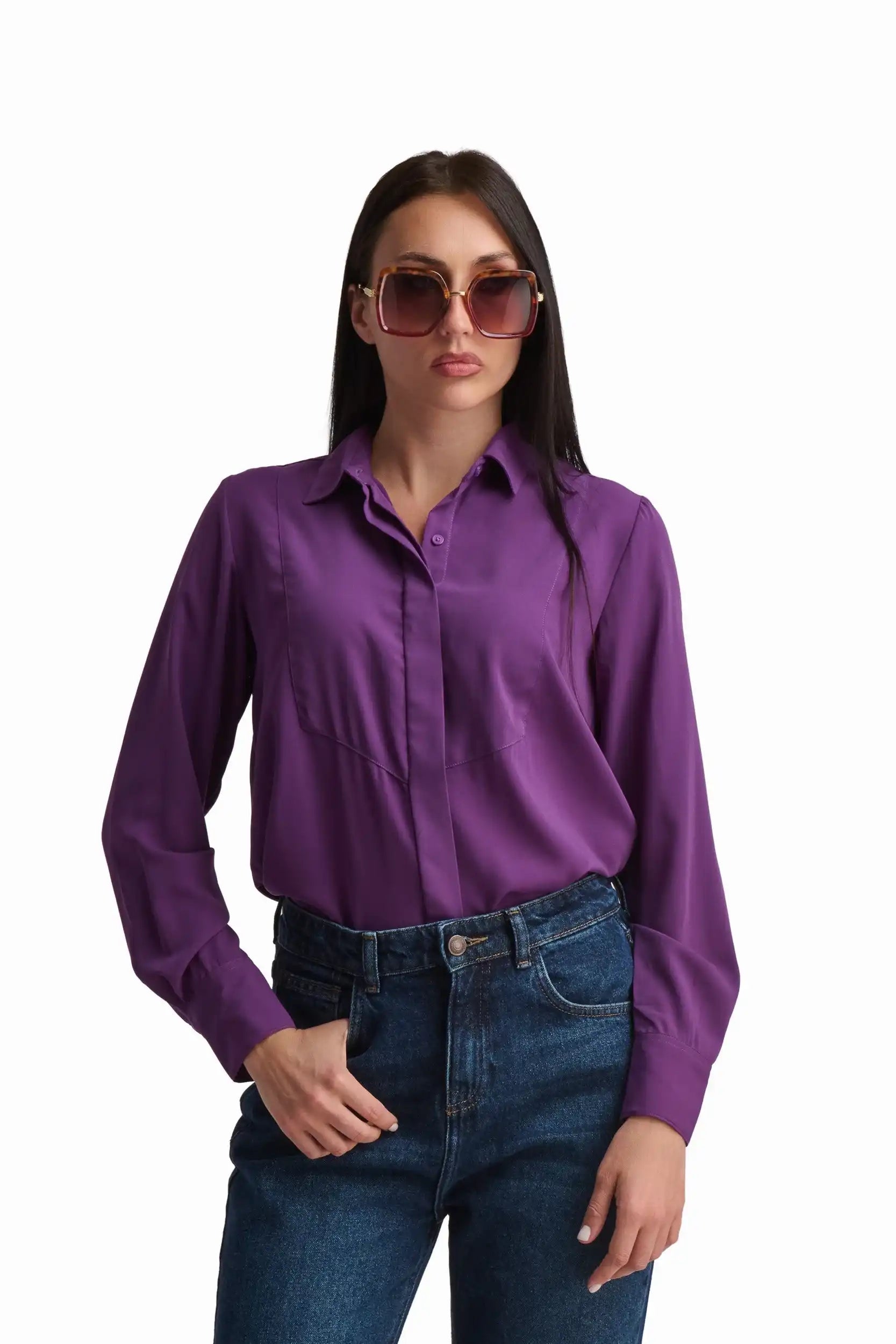 Purple Polyester Satin Blouse