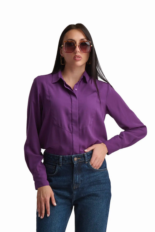 Purple Polyester Satin Blouse