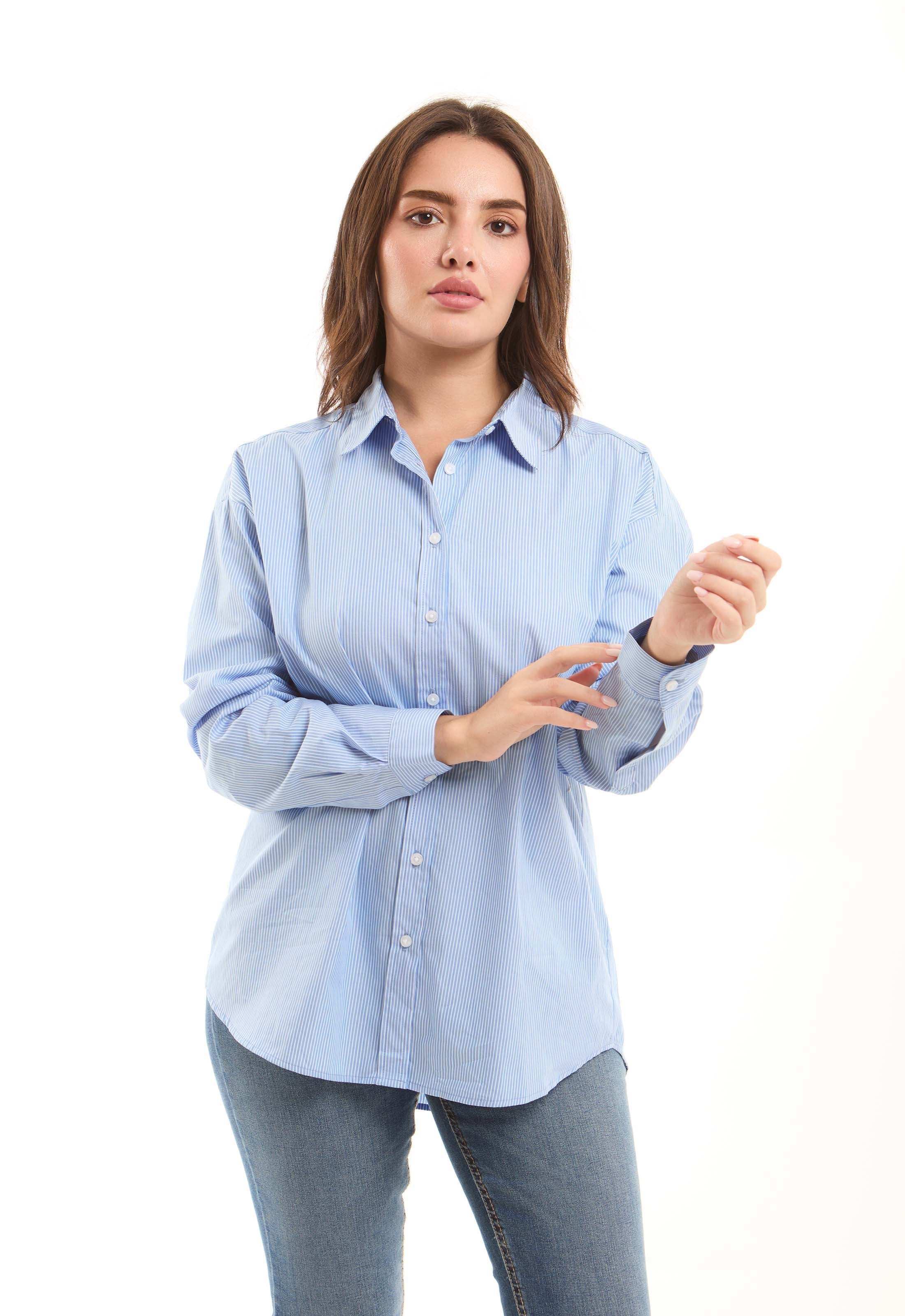 Striped Cotton Shirt with Pocket Detail