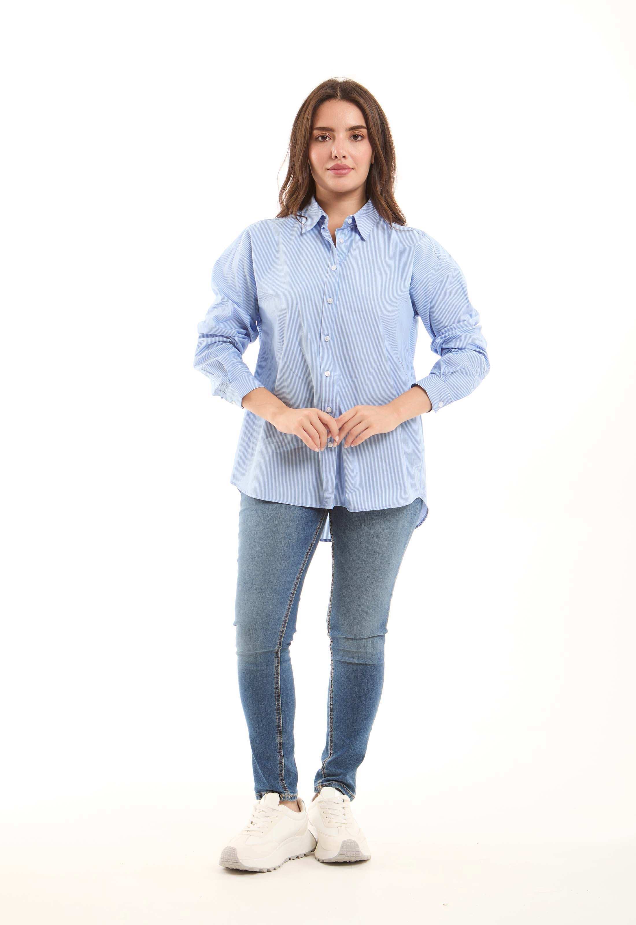 قميص قطن مخطط بجيب