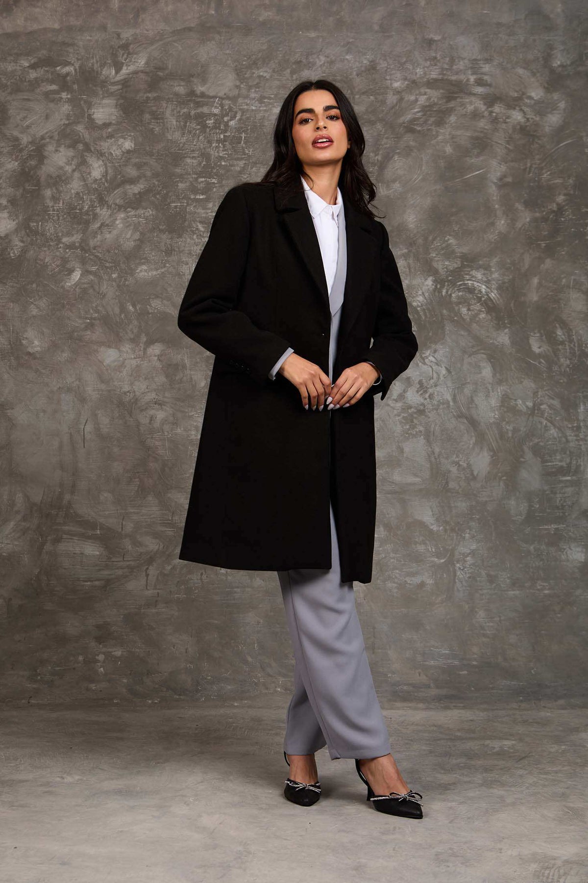 Women Regular Fit Coat Black