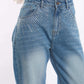 Women Denim Studs Cotton Navy