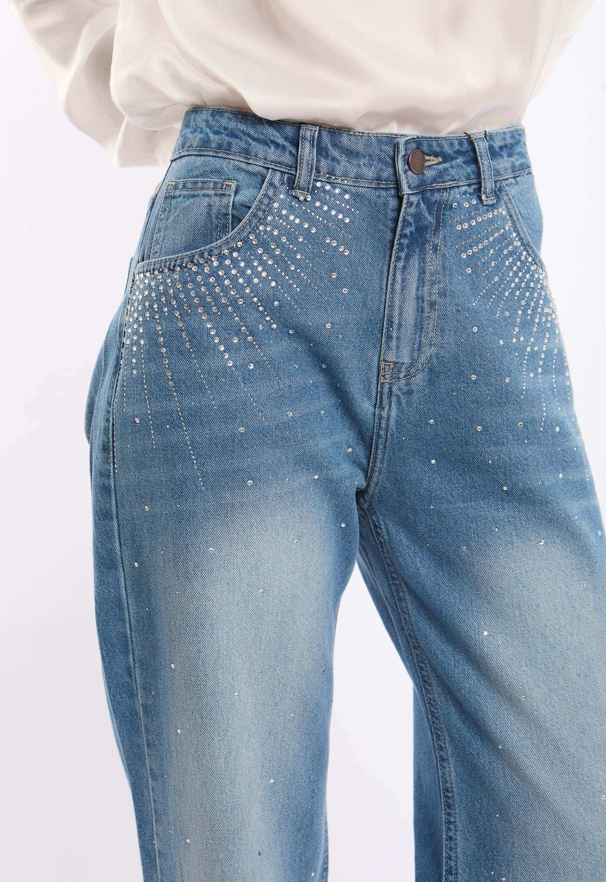 Women Denim Studs Cotton Navy