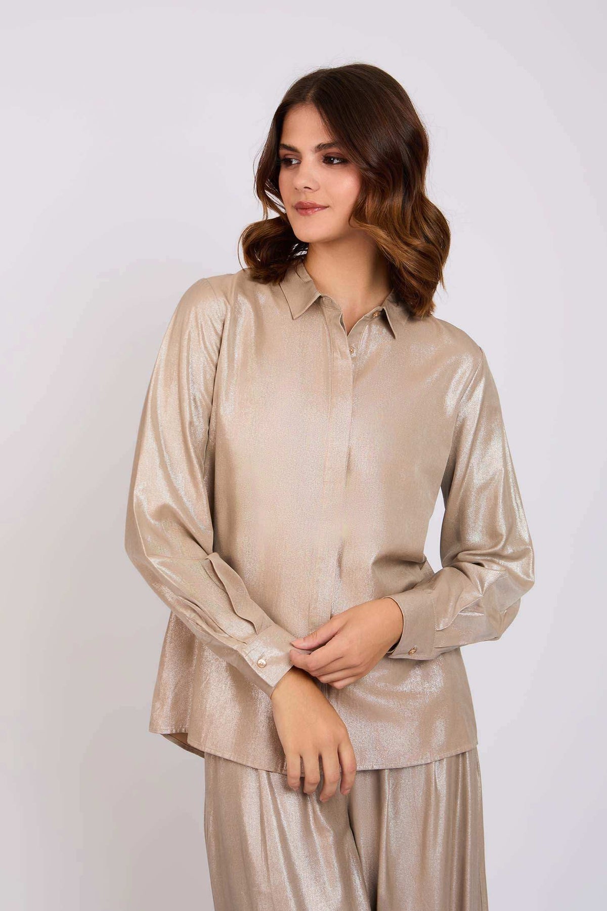 Women Regular Fit Blouse Gold