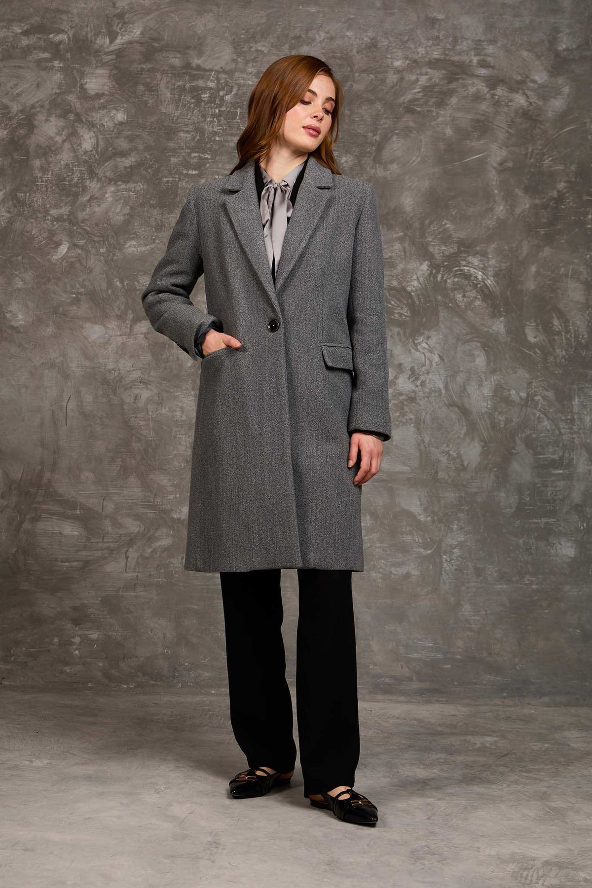 Women Regular Fit Coat Grey