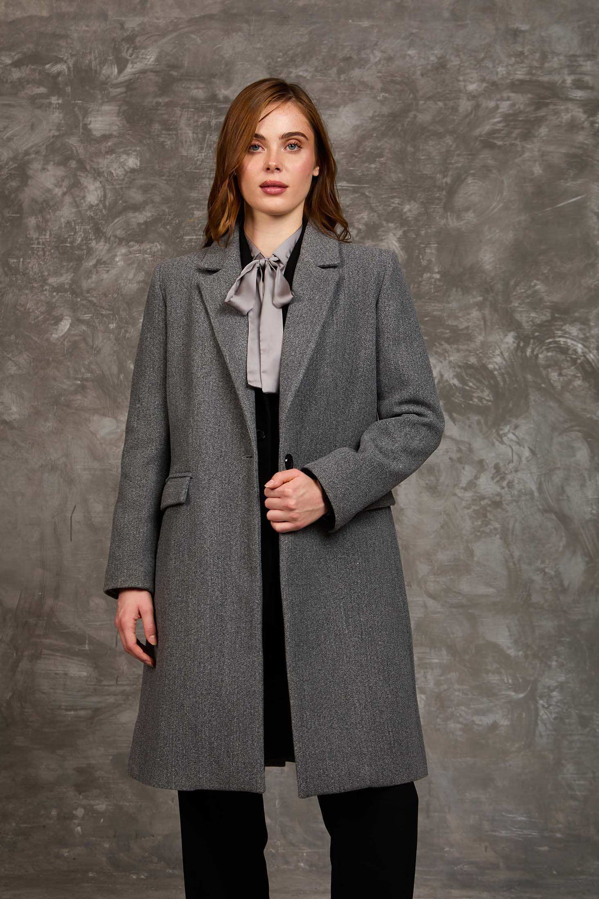 Women Regular Fit Coat Grey
