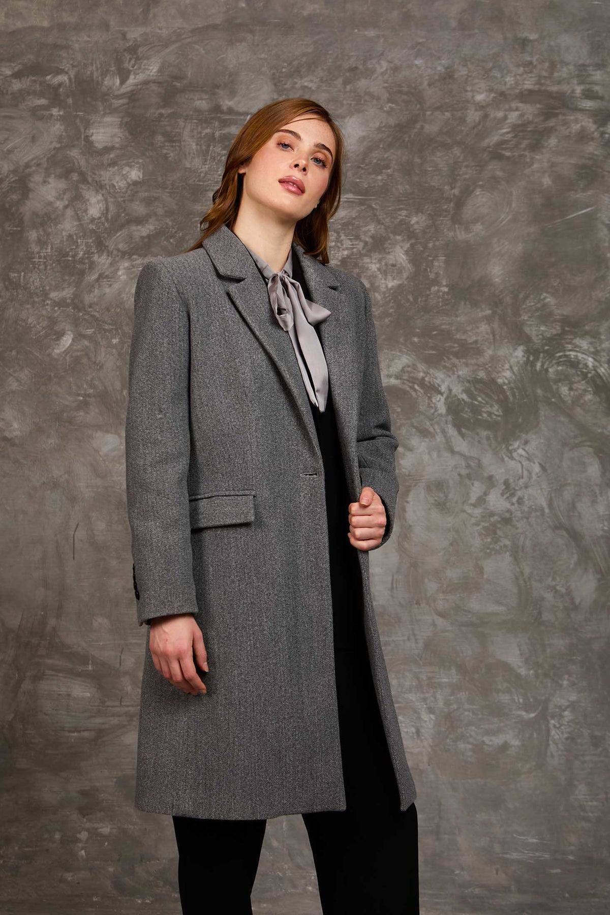 Women Regular Fit Coat Grey