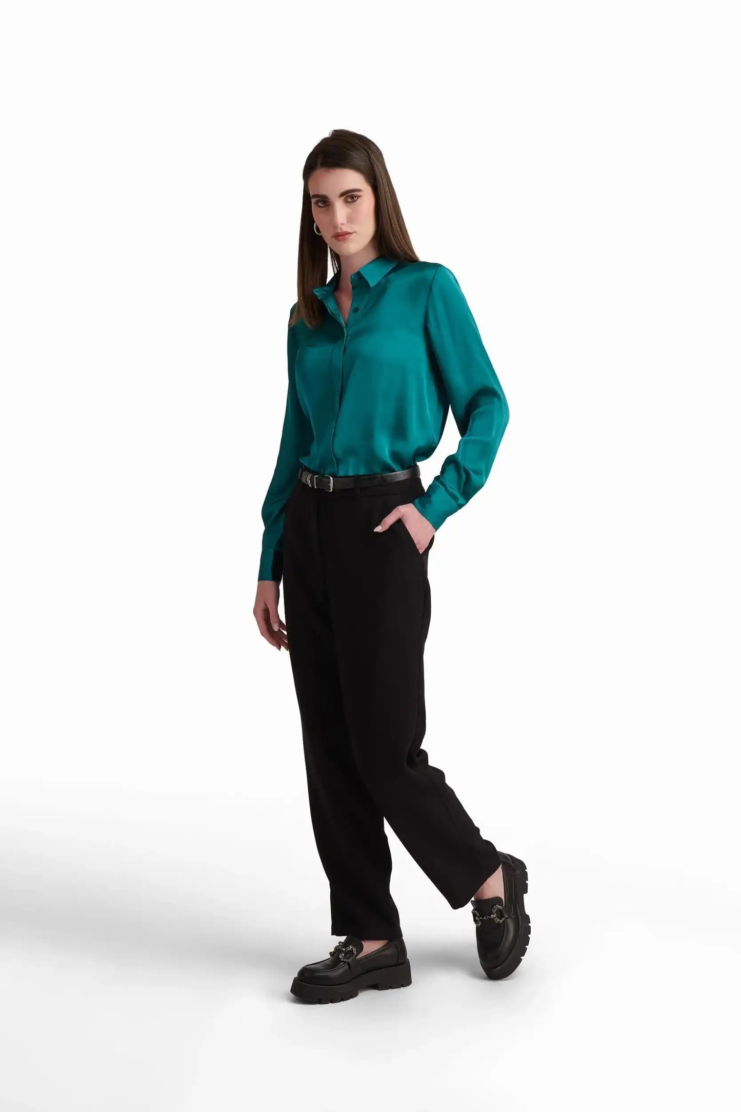 Tailored High-Waist Polyester Pants
