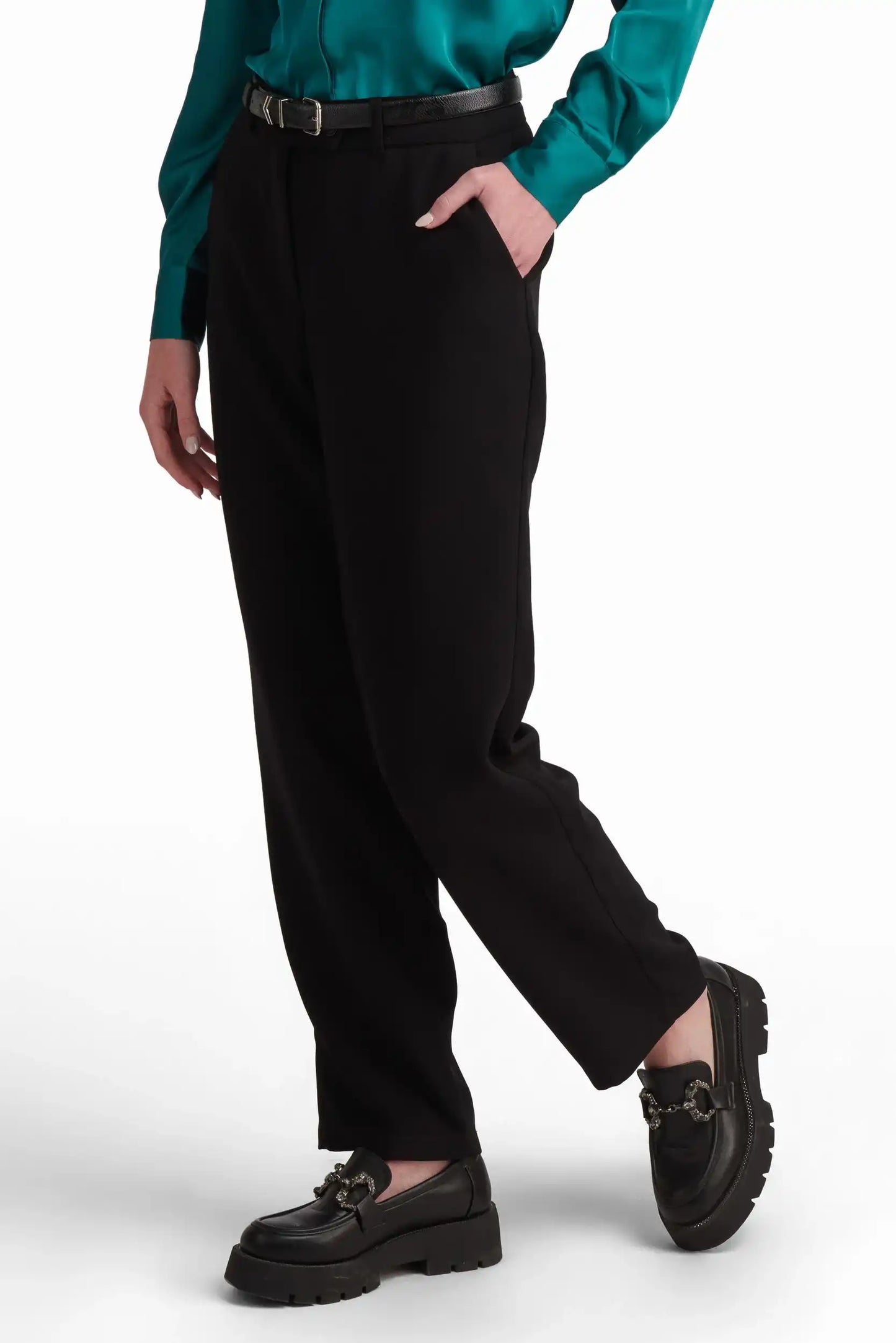 Tailored High-Waist Polyester Pants