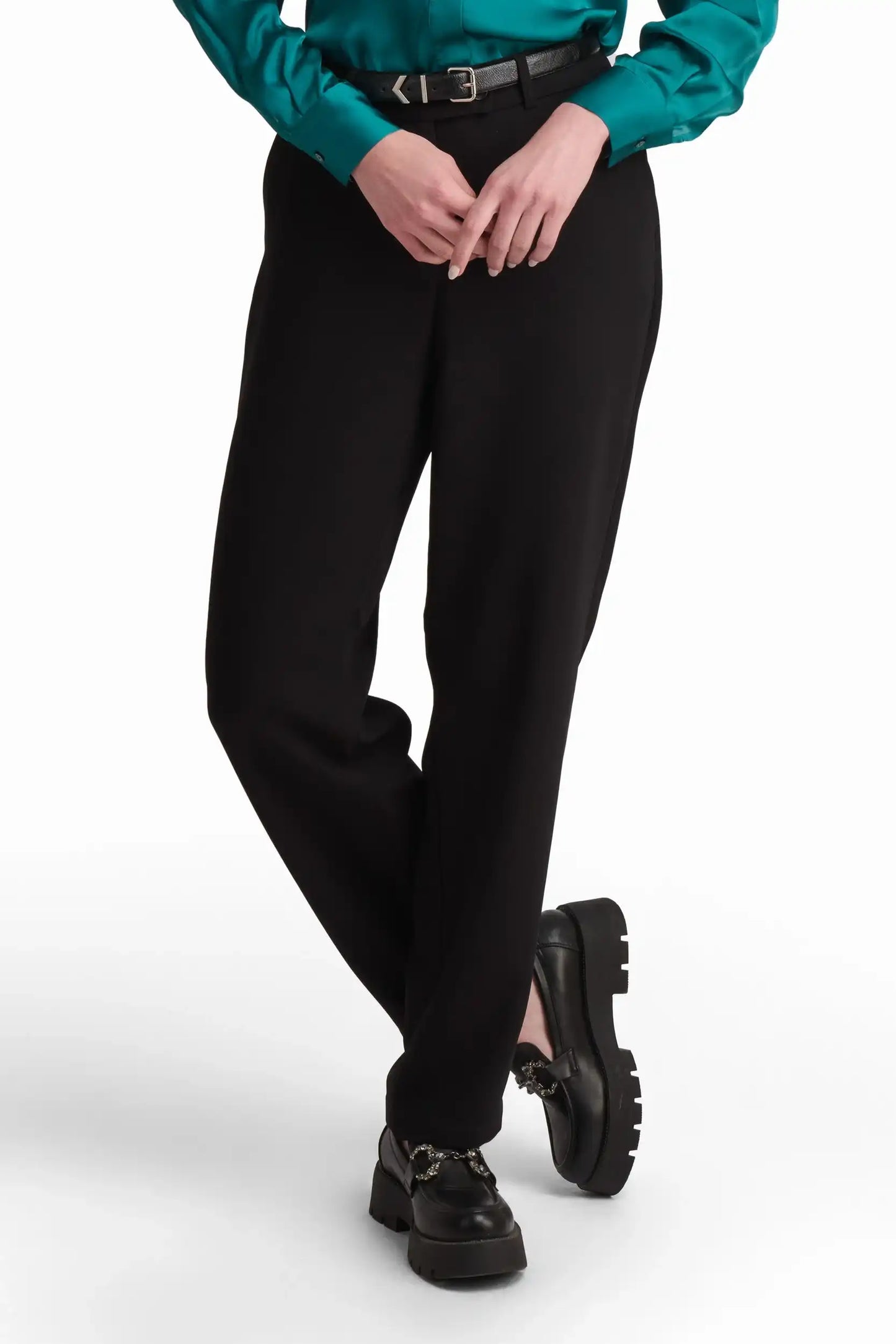 Tailored High-Waist Polyester Pants