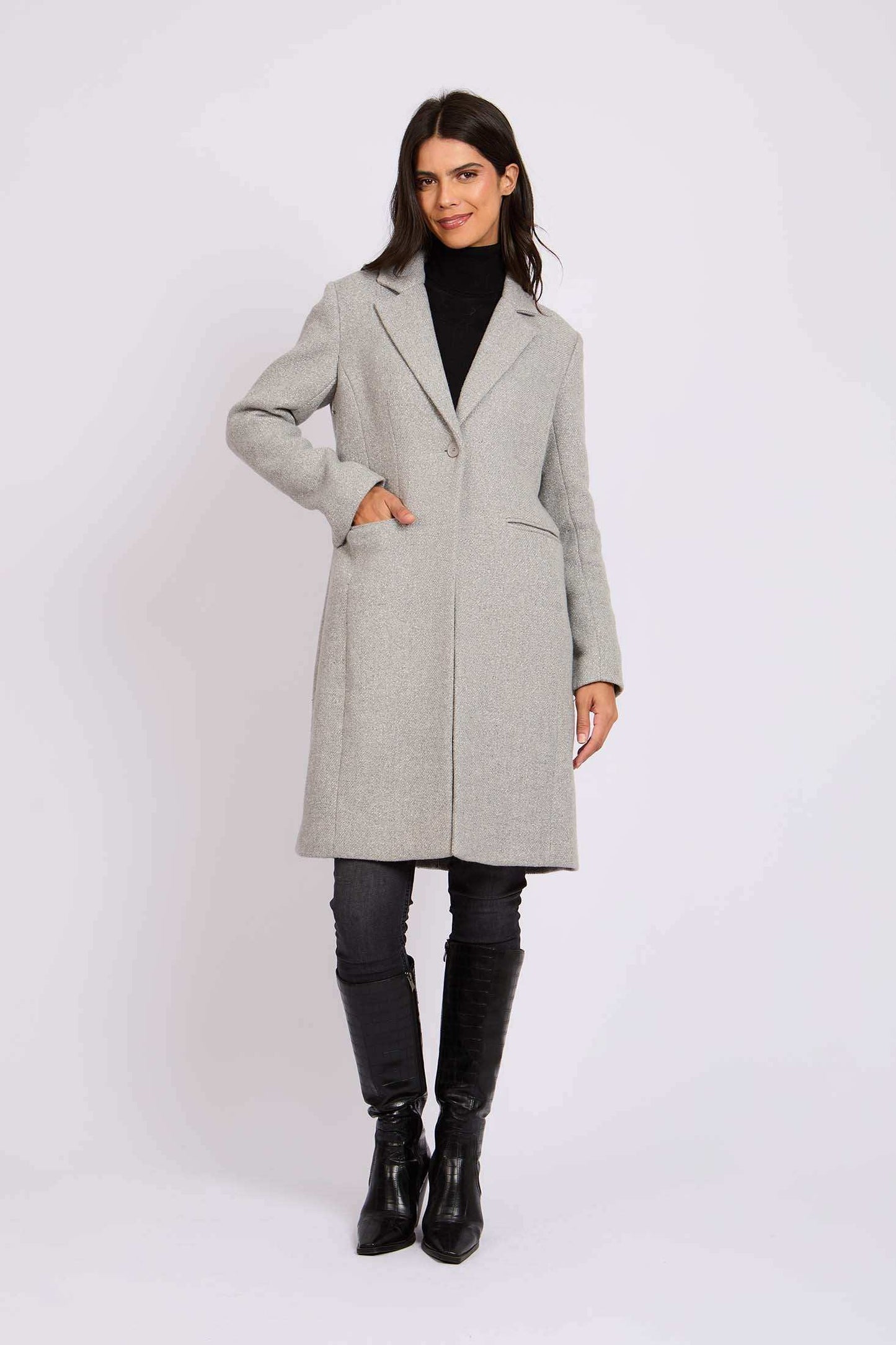 Women Regular Fit Coat Grey