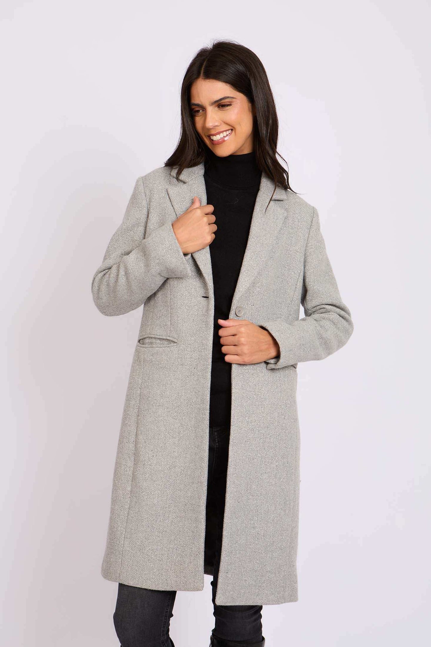 Women Regular Fit Coat Grey