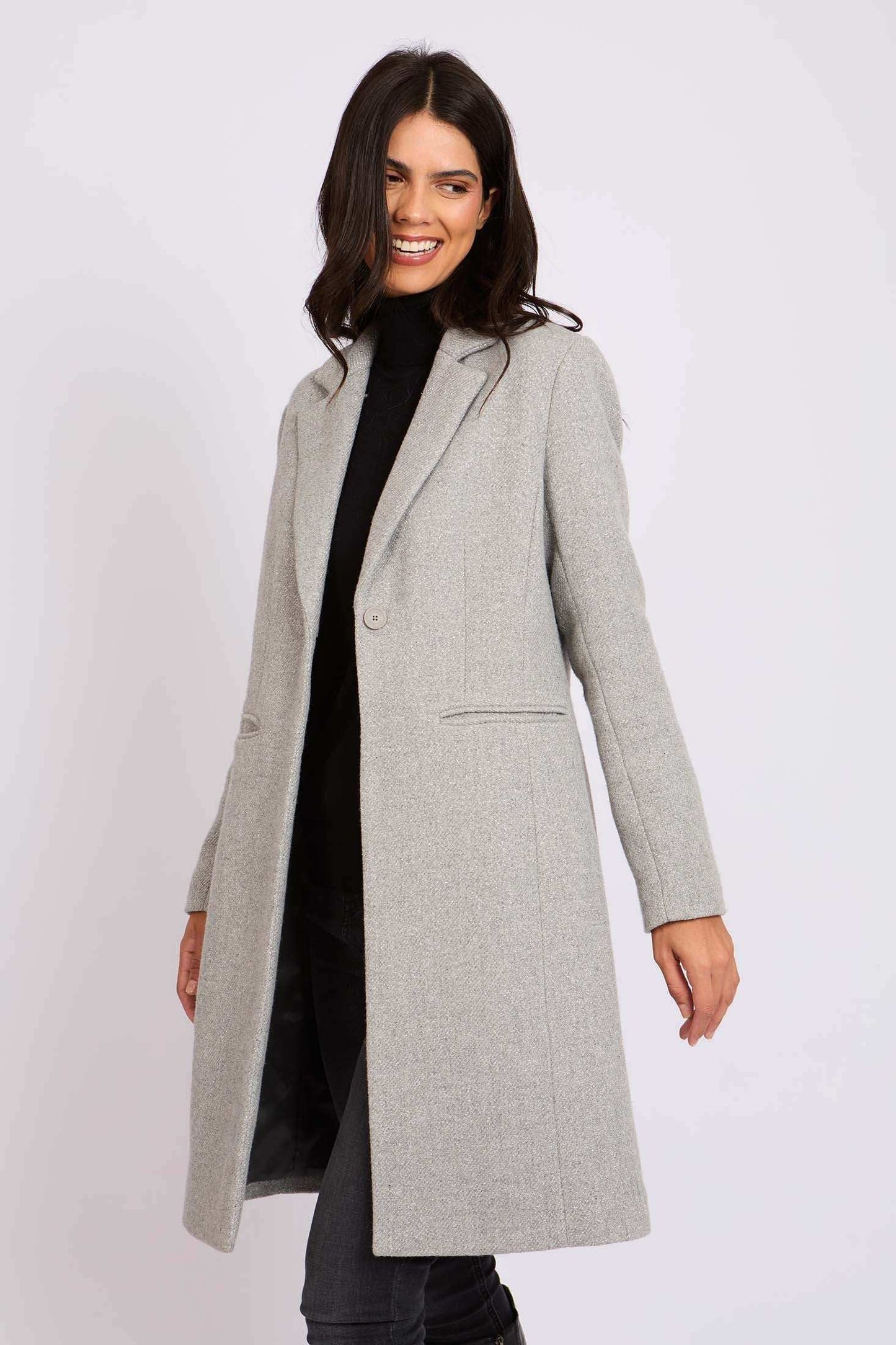 Women Regular Fit Coat Grey