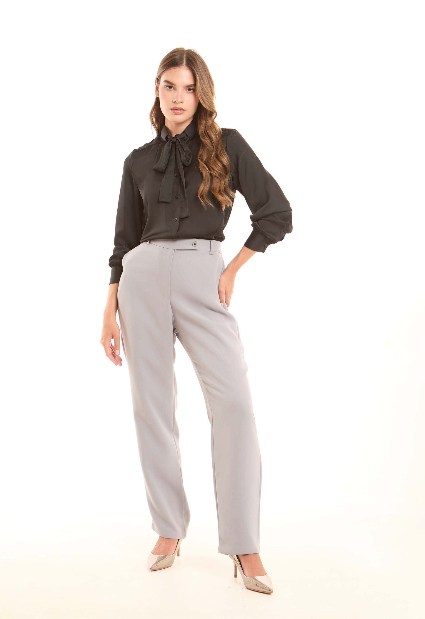 Tailored High-Waist Polyester Pants