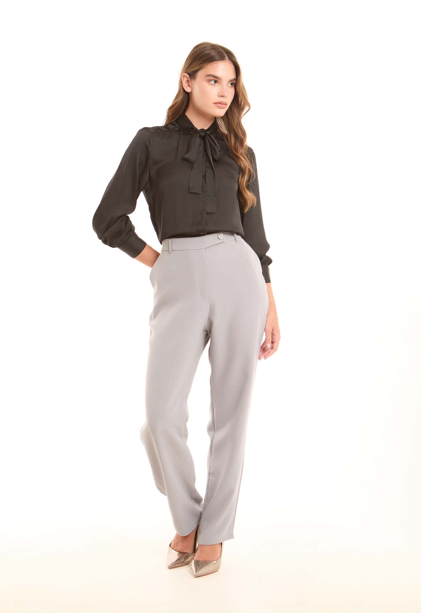 Tailored High-Waist Polyester Pants