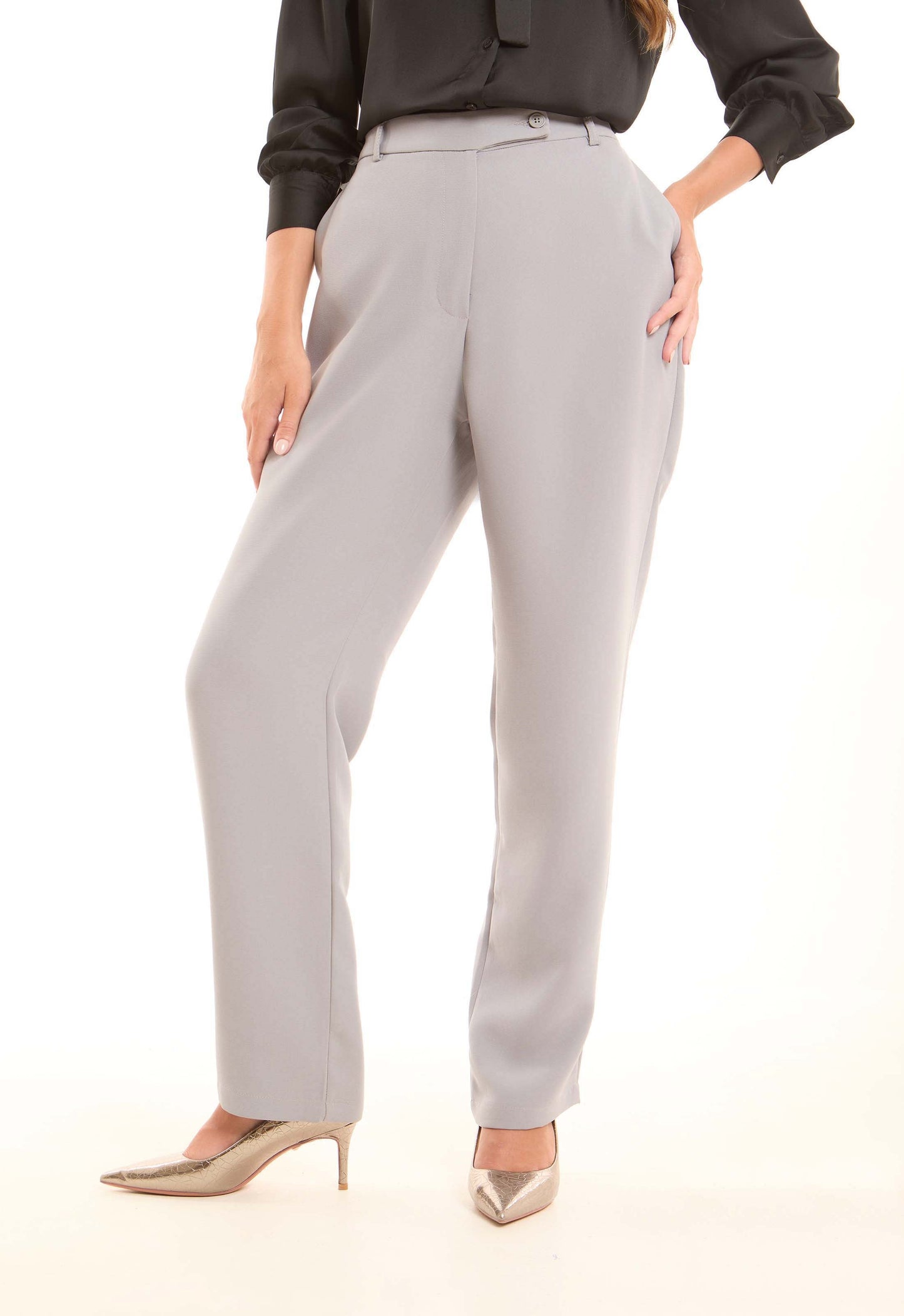 Tailored High-Waist Polyester Pants