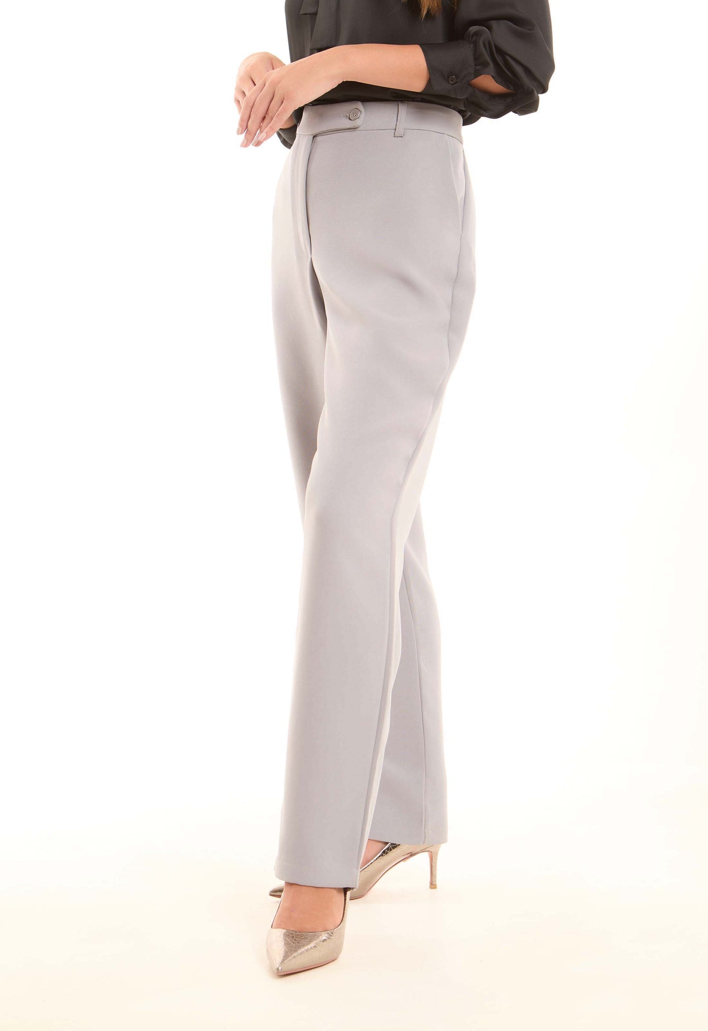 Tailored High-Waist Polyester Pants
