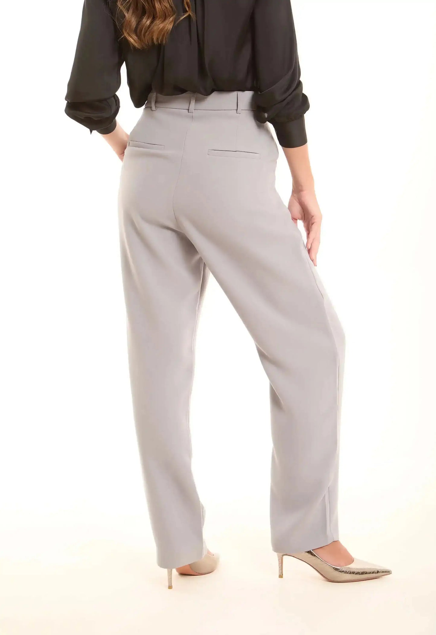 Tailored High-Waist Polyester Pants