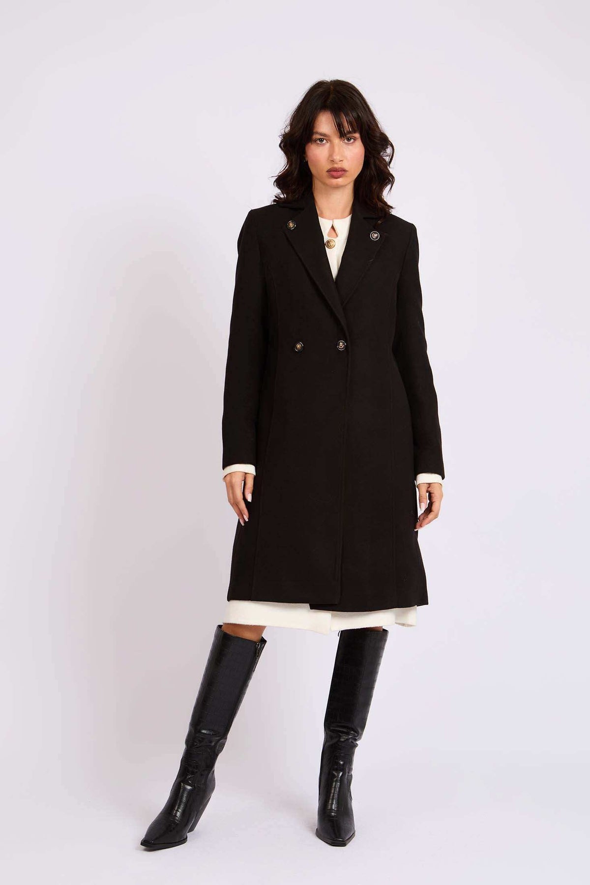 Women Regular Fit Coat Black
