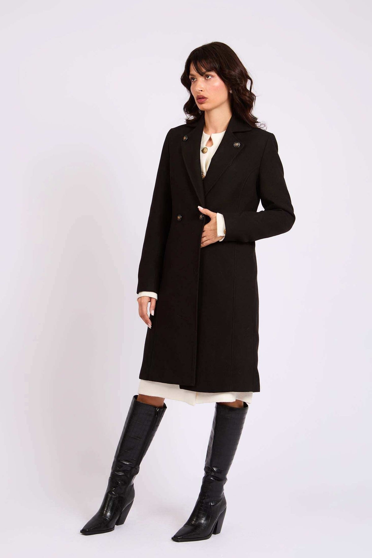 Women Regular Fit Coat Black