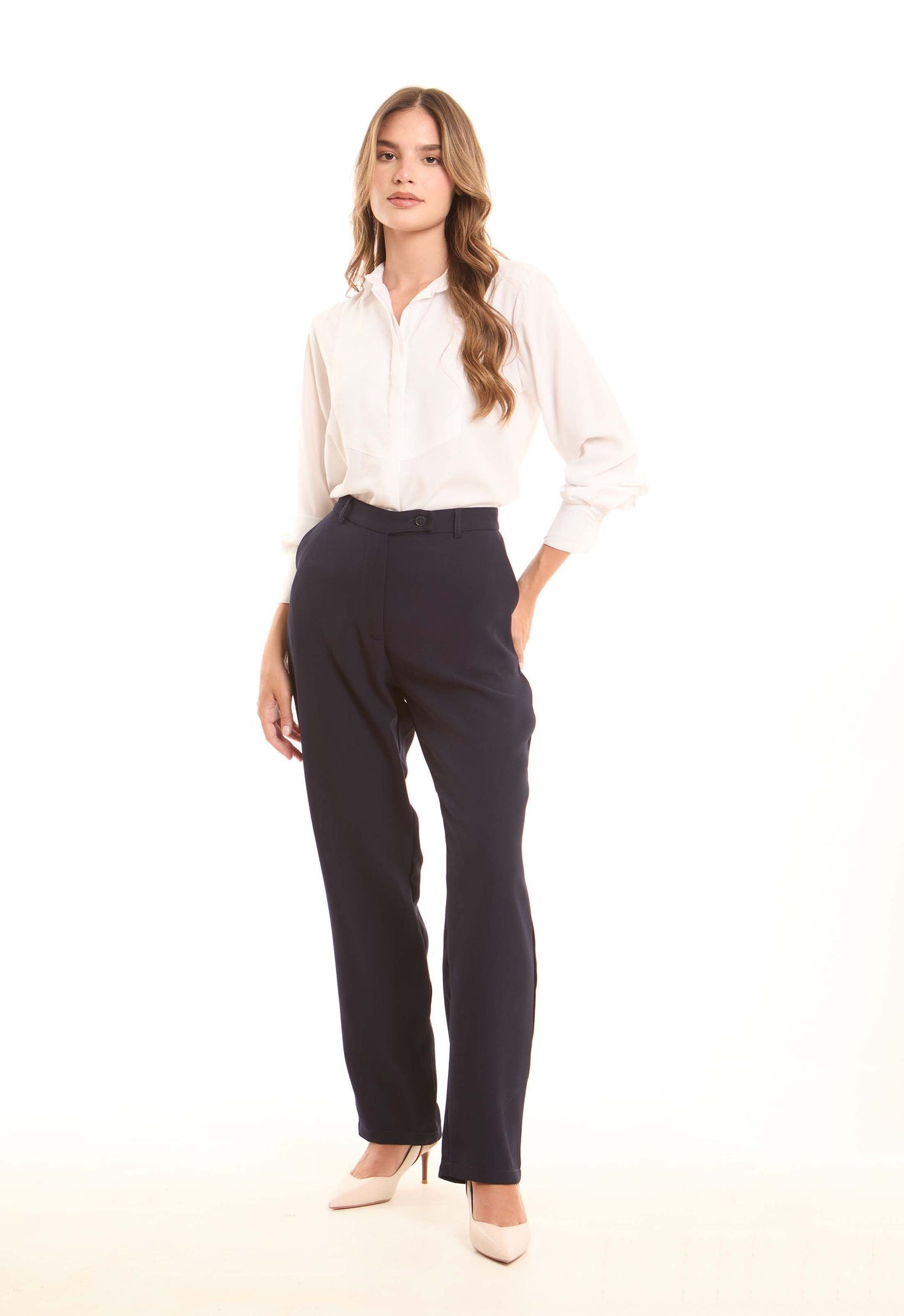 Tailored High-Waist Polyester Pants