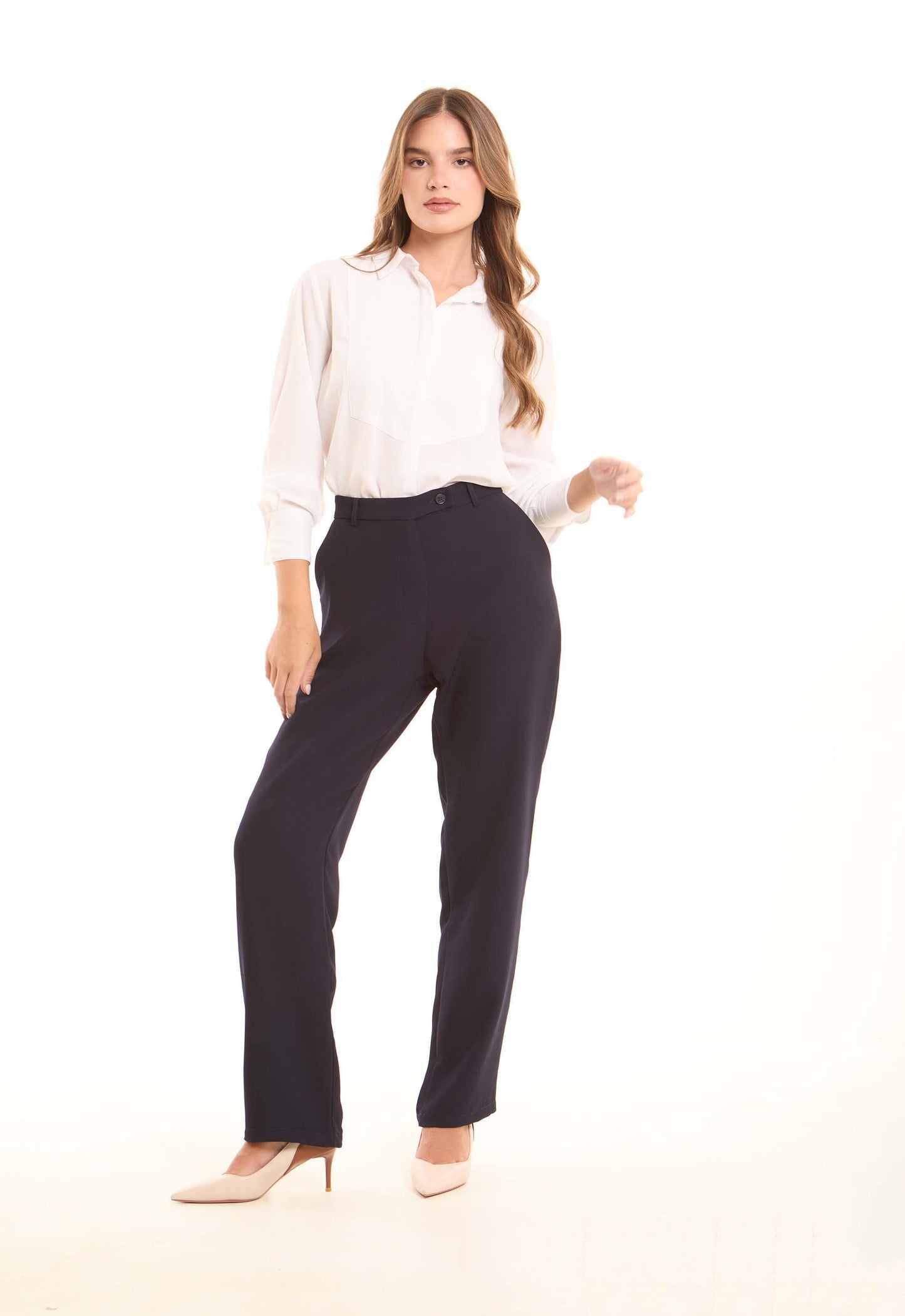 Tailored High-Waist Polyester Pants