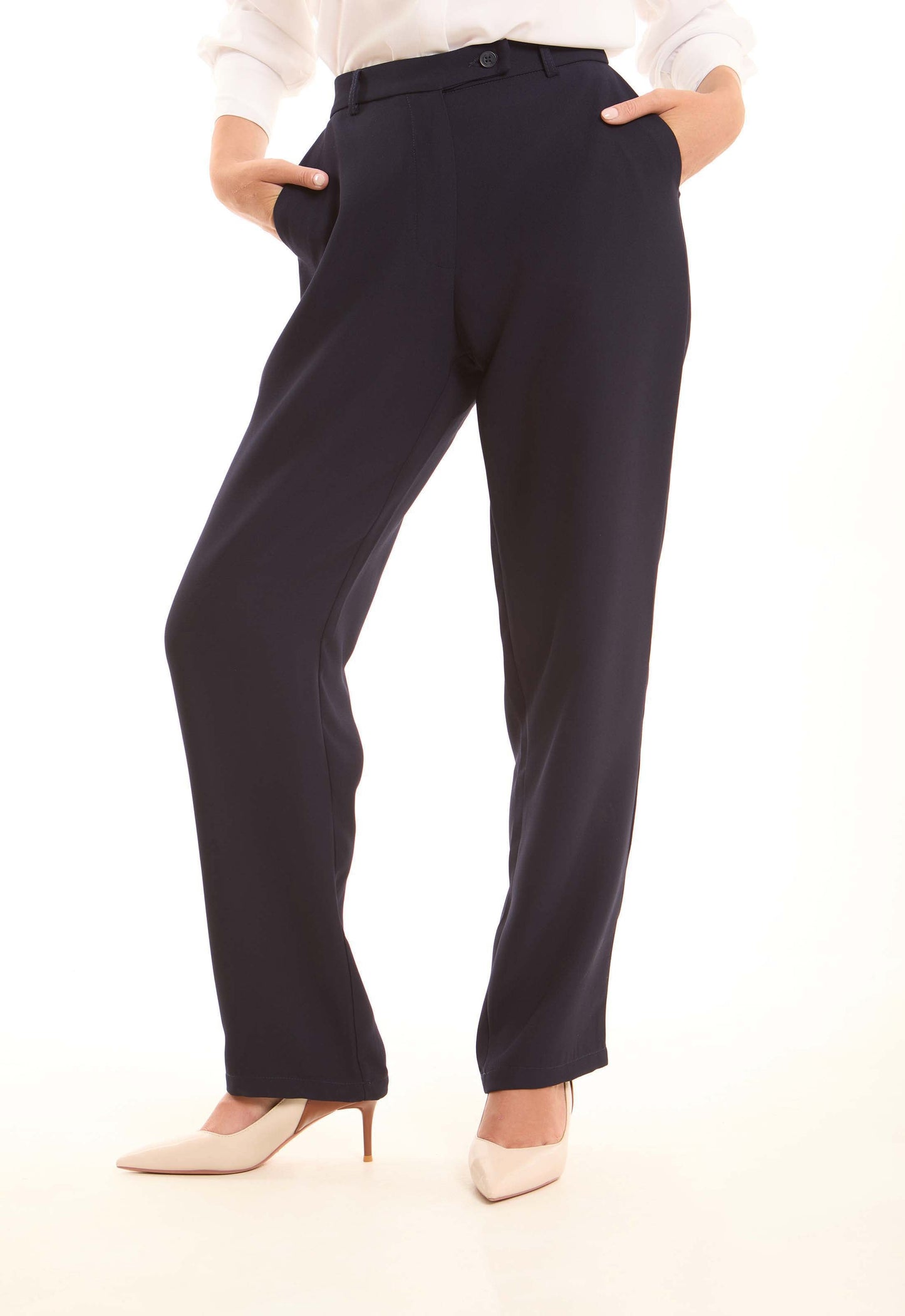 Tailored High-Waist Polyester Pants