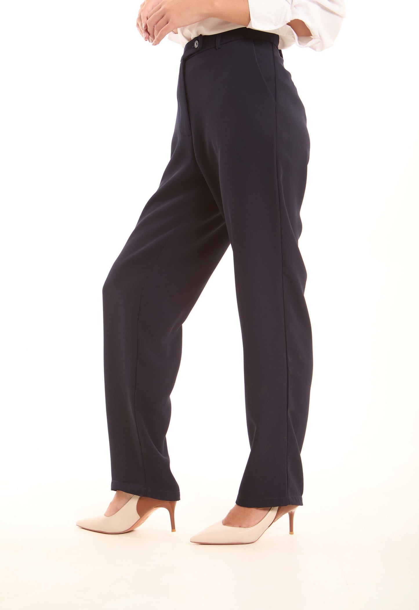 Tailored High-Waist Polyester Pants