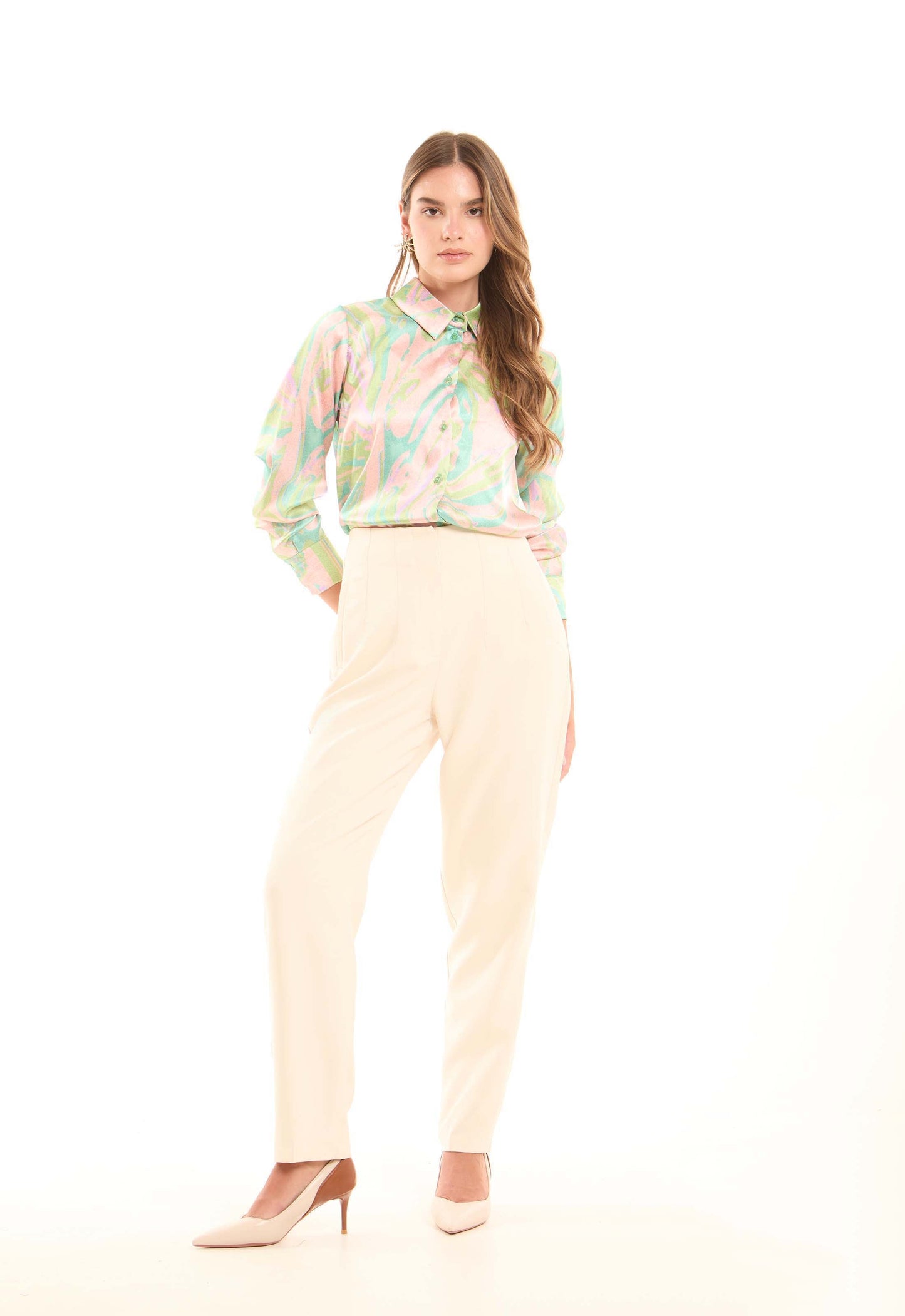 Tailored High-Waist Polyester Pants