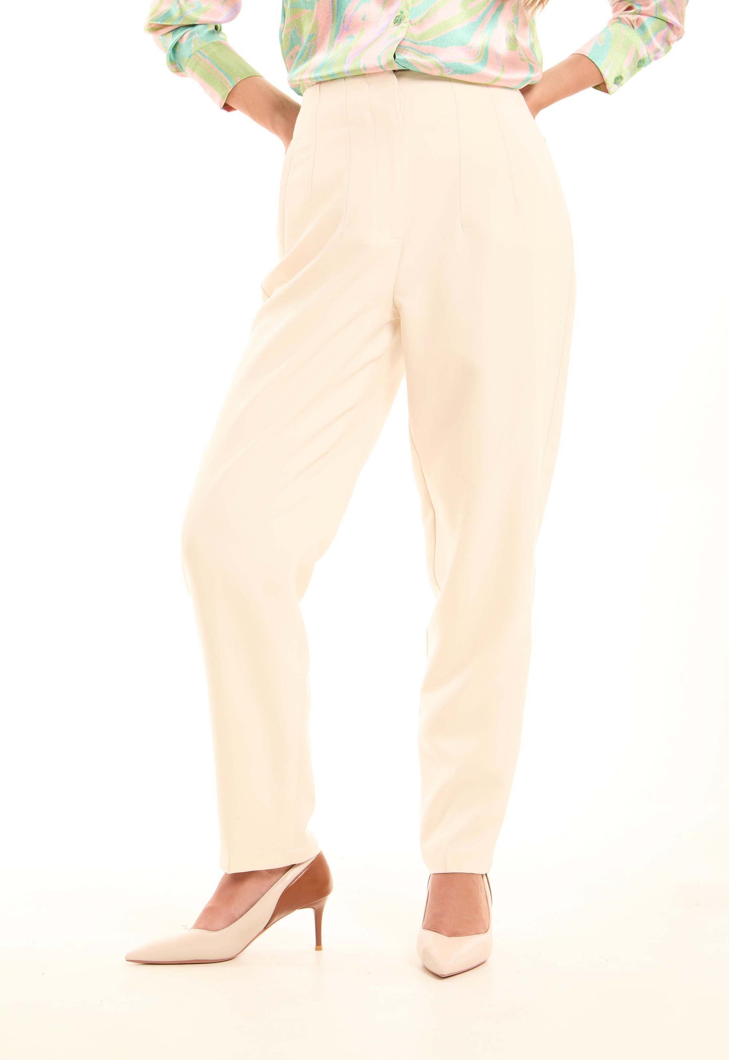 Tailored High-Waist Polyester Pants