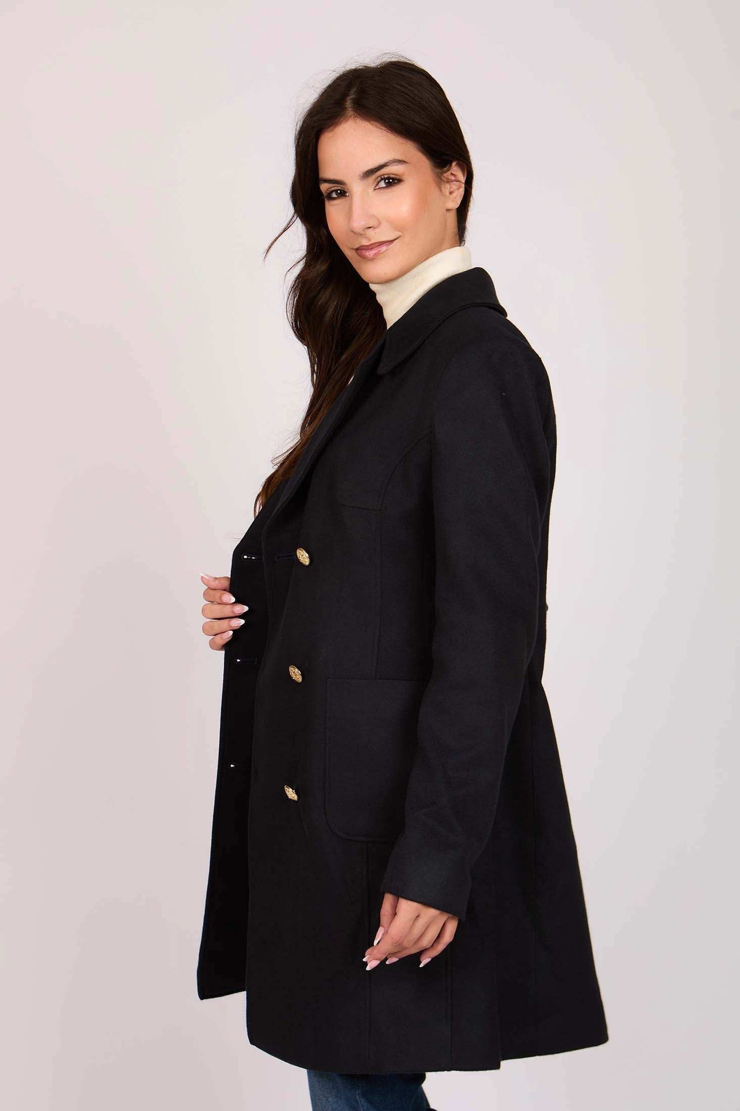 Women Regular Fit Coat Blue