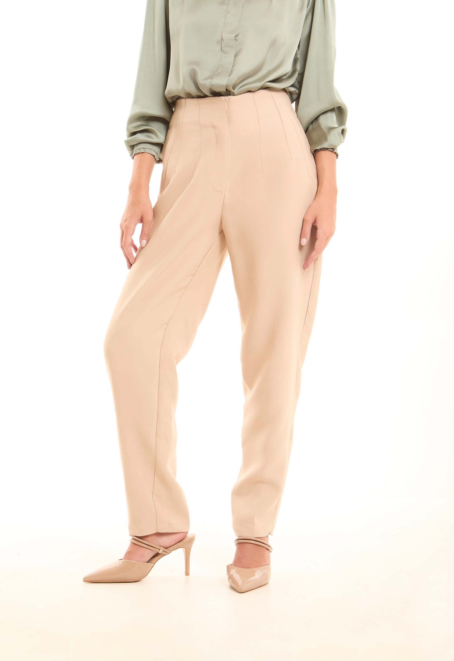 Tailored High-Waist Polyester Pants