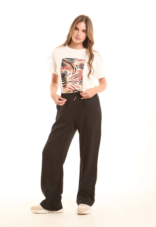 Wide-Leg Polyester Pants with Front Seam