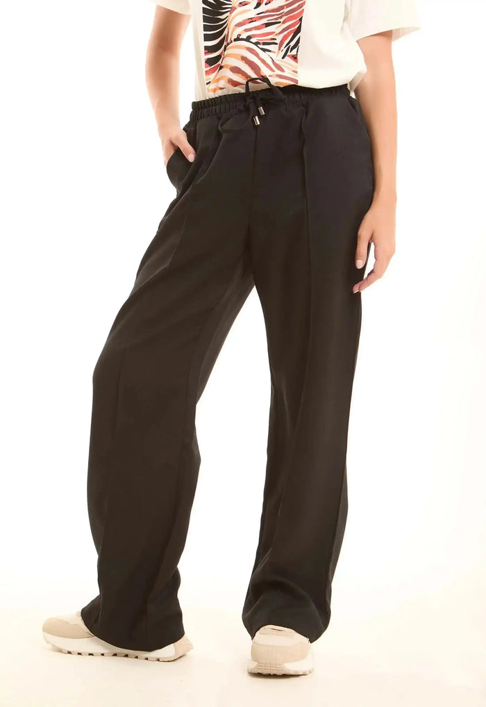 Black Wide-Leg Pants with Front Seam