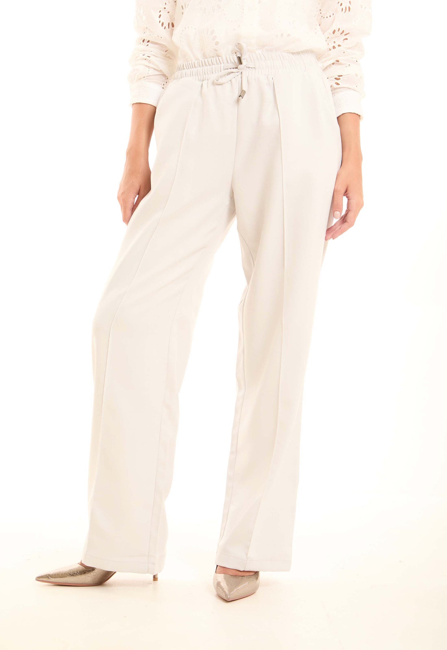 Wide-Leg Polyester Pants with Front Seam